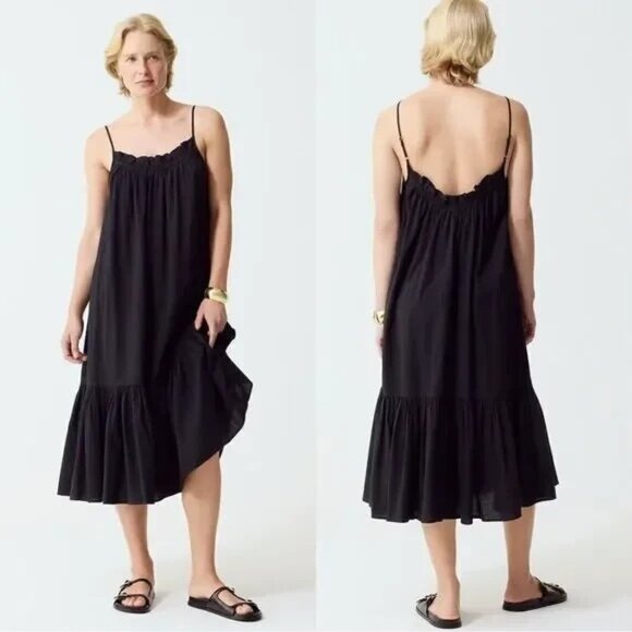 J. Crew Black Ruffle Beach Dress in Airy Gauze Size Small/Medium - Picture 1 of 9